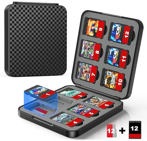Klipdasse Switch Game Case for Nintendo Switch - Portable Cartridge with 12 Game & 12 Micro SD Card Slots, Switch Card Case- Hard Shell, Soft Silicone Lining, Magnetic Closure (Black)