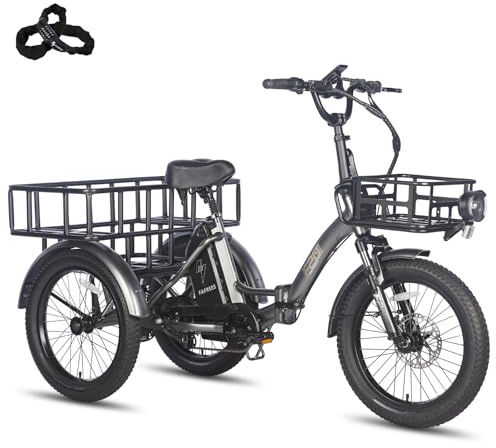 Fafrees 2025 F20 Mate E Triciclo [Oficial] Frenos traseros Triple Batería 21Ah Bicicleta eléctrica para mujer 65N.m, Bicicleta eléctrica con 3 ruedas Actualización (Cesta de carga delantera+cesta de