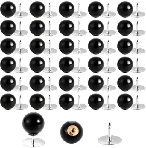 30 Sets No Sew Black Pearl Buttons Decorative Safety Brooch Pins Detachable Pearl Buttons for Clothes, Shirts, Dress, DIY Crafts for Women (10mm)