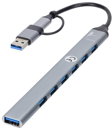 USB-hubb 6 + 1 portar – USB A-förlängning, förlängning för PC, bärbar dator och andra enheter