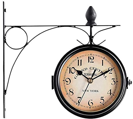 Orologio da Parete per Esterni Resistente alle intemperie, Orologi da Giardino bifacciali, Ornamenti in Ferro, Facile da Leggere, cronometraggio preciso, creatività, Stile Europeo