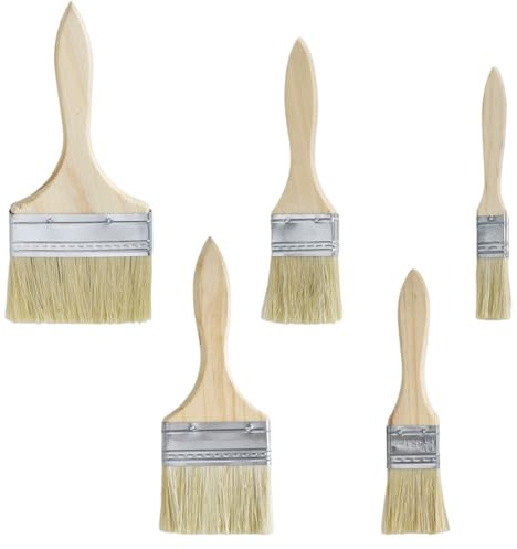 Set 5 Pennelli Professionali per Pittura - Pennelli Piatti con Setole Fitte e Manico in Legno per Vernice ad Acqua/Olio, Colla, Ideali per Pareti, Soffitti, Legno, Fai Da Te e Lavori di Precisione