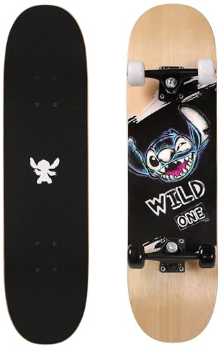 Disney Stitch Holz-Skateboard für Kinder 79 cm, rutschfest, breit, leicht und stabil bis zu 100 kg.(Stitch 3)