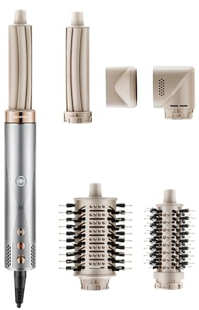 Airstyler 5-i-1 och Varmluftsborste med Hårtork, Volymborste och Locktillbehör, för Snabb Torkning, Lockar, Slätt Hår och Volym, Jonteknik, 1500 W，LECOMELY AirEdge A3