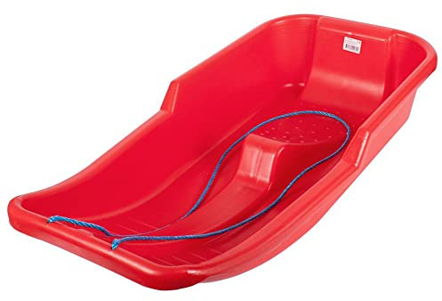 Heavy Duty Snow Sledge - For Adults, Winter Toboggan Sleigh Sled With Rope | Plastic Ski Board, Pull Strap - Skateboard for Outdoor Snow, Skiing Board, Speeder, High-Performance (RED SLEDGE)