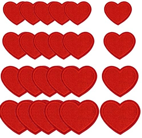 24 Stück Herz Patches Bügelflicken zum Aufbügeln, Rot Herzen Aufnäher Flicken Bügelbilder für Textilien Aufnähen, Herzförmige Bestickte Aufbügelflicken Sticker für Jeans Kleidung Hüte DIY
