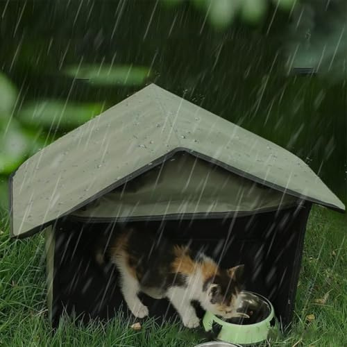 Auratrove Casa plegable para mascotas al aire libre, impermeable, para perros, gatos, refugio cálido semicerrado con entrada grande para patio trasero, verde, 45 x 35 x 42 cm