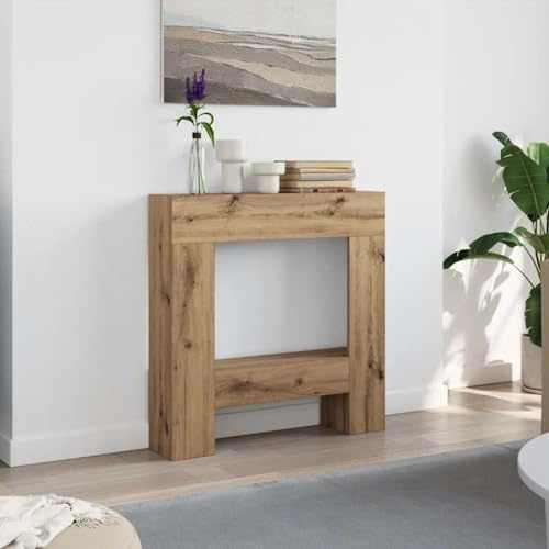 LoogCape Kaminkant Artisan-ek 81 x 18 x 82 cm trämaterial för elkaminer dekorativa eldstäder tillbehör förvaringsyta med väggfäste