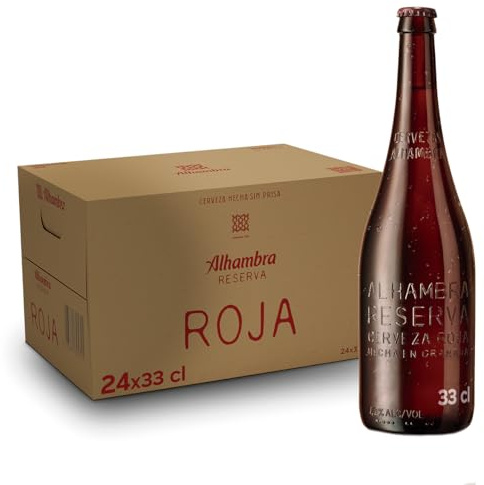 Alhambra Reserva Roja, Pack 24 Botellas x 33cl, Cerveza Alhambra Bock Tostada, Sabor Intenso, 7.2% Vol. Alcohol