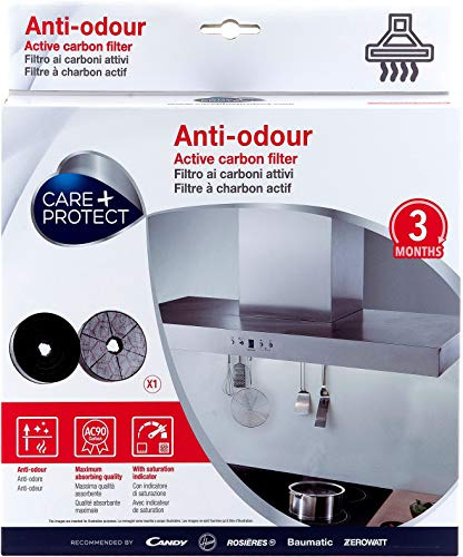 CARE+PROTECT Filtre de Hotte à Charbon Actif Anti-odeur AC90 - Qualité d'Absorption Maximale - avec Indicateur de Saturation - 170X35mm pour Hottes Candy Hoover Rosières
