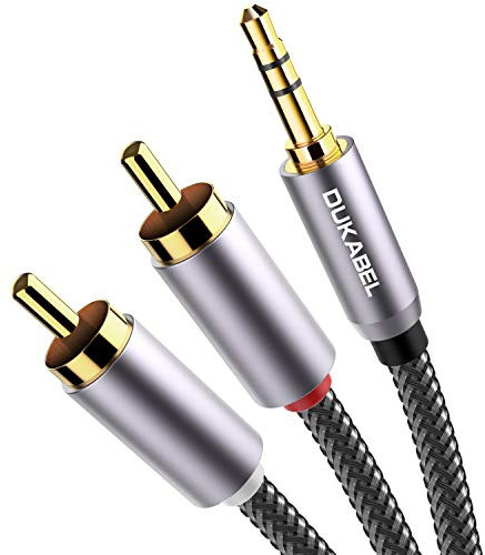 DuKabel Chinch auf Klinke 3,5 Cinch Kabel 3.5mm Klinke zu 2 Stereo RCA Stecker HiFi Audio Aux Kabel mit Nylon Mantel, Metall Gerhäuse und 24K vergoldeter Kontakte - Top Series 1.2m