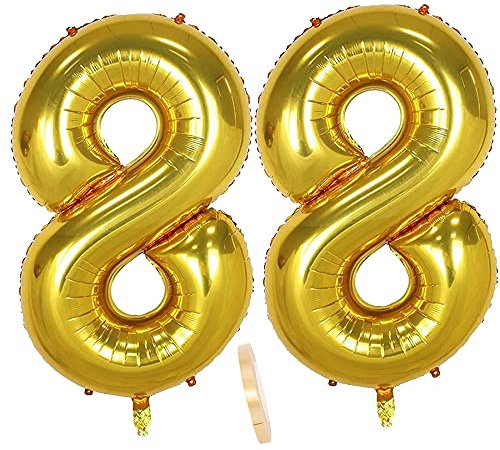 2 Numero di Palloncini 88, Numeri 88 Anni Compleanno Decorazioni Oro Maschio Bambino Uomo Donna Ragazzo,XXXL 100cm Gigante Foil Elio Palloncino Gonfiabile Balloons Happy Birthday Matrimonio Festa