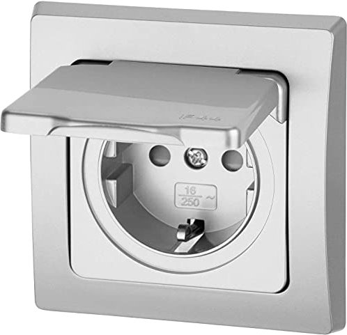 Prise encastrée IP44, tout-en-un, série C1 argentée