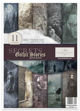 ITD Collection - Decoupage Papier A4 - Decopatch Papier 29,7 x 21 cm - Scrapbooking - Dekorpapier für DIY Alben Bullet Journals (Secrets Gothic Stories, RP008)
