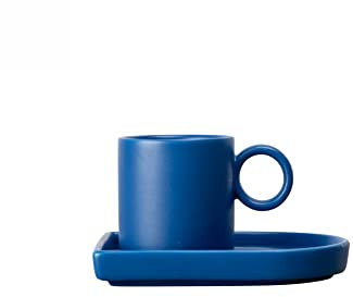 By On Niki Espressokopp med underlägg, porslin, blå, kopp för espresso med underlägg, tallrik, skandinavisk design, retrodesignmugg av porslin