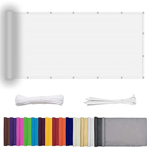 Habillage de Balcon Opaque 90 x 200 cm, imperméable, Coupe-Vent, Voile d'ombrage résistant aux intempéries, Oxford pour côté du Balcon, Jardin, terrasse, Blanc