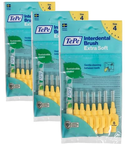 TePe Scovolini interdentali Extra Soft/Spazzolini interdentali ultra morbidi di alta qualità con cappuccio, misura ISO 4 (filo 0,7 mm), giallo chiaro (Confezione da 3)