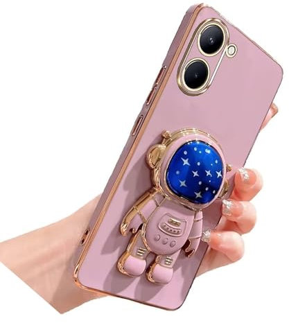 Nadoli pour Oppo Realme C33 Bleu Étoile Astronaute Invisible Béquille Coque,Ultra Mince Placage Astronaute Pliant Supporter Antichocs Silicone Flexible Coque Housse Étui de Potection