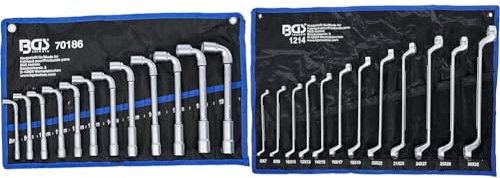 BGS 70186 | Jeu de clés à pipe | 8-19 mm | 12 pièces & 1214 - Jeu de clés à œil doubles - coudées - 6 x 7-30 x 32 mm - 12 pièces