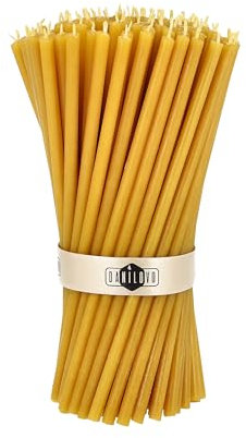 Danilovo Reine Bienenwachskerzen – tropffrei, rauchfrei, hohe, dünne Spitzkerzen – dekorative Kerzen für Kirchgebet, Deko oder Geburtstagskerzen – Honigduft Kerzen – 16 x 0,5 cm (50 Stück)