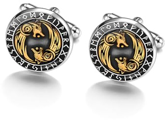 PiercingJak Paire Boutons de Manchette Loups Vikings Nordique Homme Boutons de Manchette Chemise Mariage Business Commercial Métal Bijoux Cadeau Fête des Pères Papa Mari Marié Accessoire