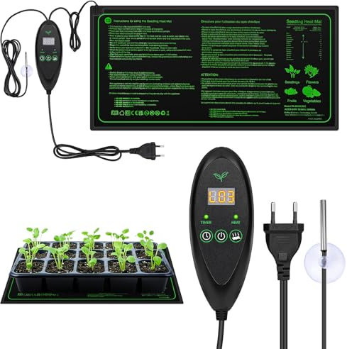 Apritsce Tapis Chauffant pour Plantes avec Thermostat, Tapis Chauffant pour Plantes avec 6 Niveaux de TempéRature Et 6 Niveaux de Minuterie, Tapis Chauffant pour Semis (30W, 53X25cm)