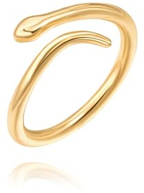 Aobei Pearl 18K Gold Snake Band for Women Dainty Stacking Knuckle Cute Thumb Cool Statement Adjustable Finger