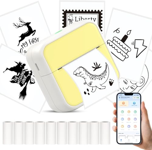 HUIJUTCHEN Mini Pocket Printer for iPhone/Android, Portable Mini Sticker Printer with 10 Rolls Non-Sticky Thermal Papers, Blue-Tooth Thermal Mini Printer for Journal Memo Notes (S1-yellow)