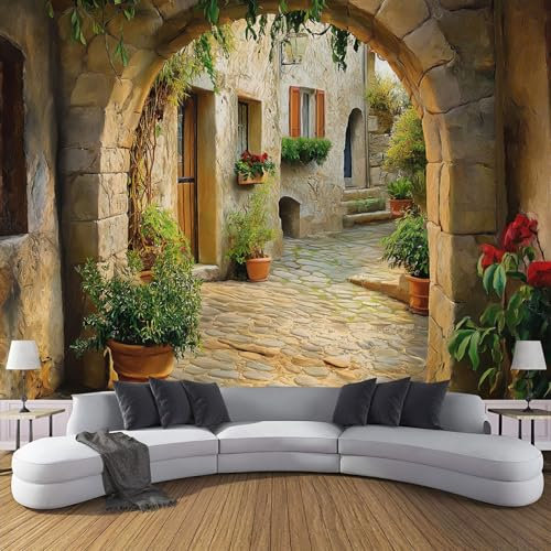 Campagna Europea Carta Da Parati Fotografica Arco In Pietra, 150Lx105A Cm Parete Impermeabile, Grande Sfondo Per Tv, Soggiorno Camera De Letto Ufficio Decorazione Da Parete 3D