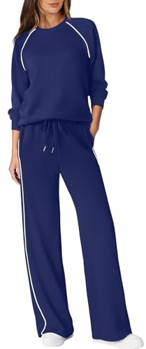 Sampeel Matching Sets Women Clothing 2 Piece Lounge Sets Sweatsuits Workout Set Fashion Clothes Airport Teacher Fall Outfits Postpartum Resort Wear 2025 Trendy Dark Blue XL