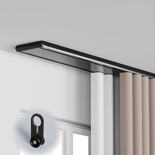 Rail rideaux plafond silencieuse à rails à double rangée, tringle a rideaux rails de rideau pour rail plafond, séparation de pièce pour salon chambre à coucher ou hôpital, facile à installer(Nero,1m(3