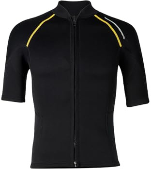 Xnihocha Muta da uomo in neoprene, 1,5 mm, maglietta a maniche corte, con cerniera frontale, costume da bagno, Nero , L