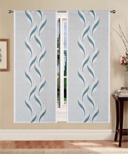 Tende Moderne a Pannello Semitrasparenti Madrid – Coppia Tende per Finestra e Portafinestra, Tessuto Jacquard Fil Coupé 100% Poliestere, con Passanti – Vari Colori e Misure (Ottanio, 45x150 cm)
