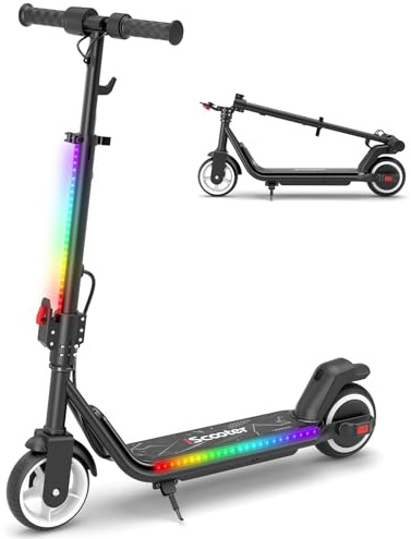 iScooter IK3MAX Monopattino Elettrico Bambini 6,5 Pieghevole, Per 8-15 Anni, Velocità 8/13/19 km/h, Autonomia 13km, Schermo LED, Luci Colorate, Bluetooth, Clacson, Manubrio Regolabile