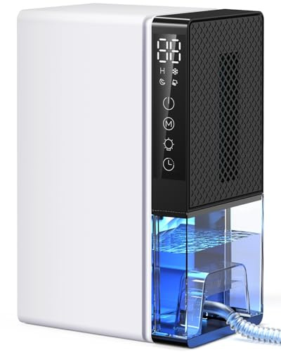 Deumidificatore d'Aria 2800 ml, Deumidificatore Elettrico con Timer 24 ore, Luci a 7 Colori, Spegnimento Automatico, Sbrinamento, Deumidificatori per Casa, Camera da Letto, Muffa, Bagno（600ML/24H）