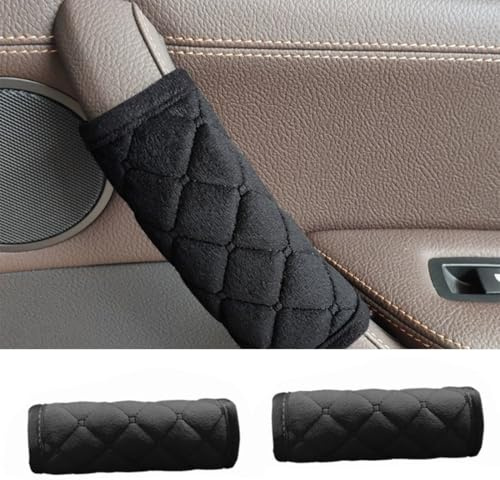 OPVYAEU 2 Piezas Cubierta Protectora Para Manija Coche, Fundas Protectora Para Tirador Puerta De Coches, Funda Felpa Suave Para El Reposabrazos Puerta Coche, Accesorios Interiores Coches(Negro)