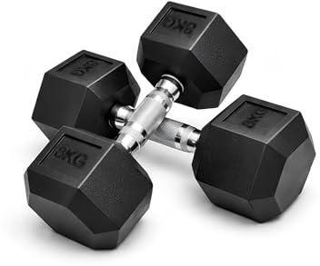 KAYMAN Rubber Hex Dumbbell Weights Pair–Solid Cast Iron Core with Rubber Coating, Non-Slip Knurled Handle, Anti-Roll Hex Design for Strength Training, Home Gym & Fitness Workouts - 8kg