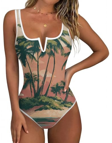 Yunshenla Costume Assorbente Costumi Assorbenti per Ciclo Intero Boho con Stampa Floreale Tropicale Scollatura A V Profonda Schiena Scoperta Pancia Piatta