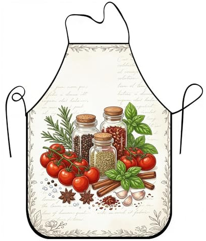 Delantal de hierbas y especias para cocinar, diseño vintage de jardín de cocina, delantal para adultos, lino culinario rústico, lavable para cocinar en casa, Beige, 24x31 Inch