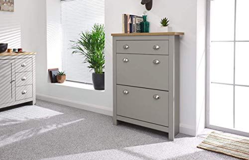 GFW Lancaster 2 Door 1 Drawer Foldable Shoe Cabinet Hallway & Bedroom Living Grey