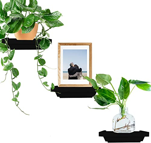 Ninefold Design Floating Wall Shelves Mounted Set of 3, Small Decorative Home Decor for Bathroom, Living Room, Kitchen, Bedroom, and Office 6x4inches (Black, 3)