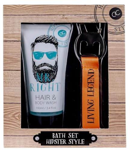 Accentra Geschenkset Hipster Style Pflege für Männer/inkl. Duschgel und Shampoo (2 in 1) und einem Schlüsselanhänger mit Flaschenöffner/alles ansprechend in einer Geschenkbox verpackt