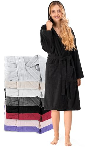 Twinzen Accappatoio per Donna con Cappuccio in Spugna Certificato Oeko Tex - 2 Tasche, Cintura - Vestaglia - per Uscire dalla Doccia, Assorbente e Confortevole
