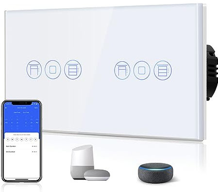 BSEED Doppelt WiFi Smart Alexa Rollen Schalter, Kompatibel mit Google Home Tuya, Glas Touchscreen-schalter Wlan Schalter (Neutrale Leitung Benötigt) Weiß