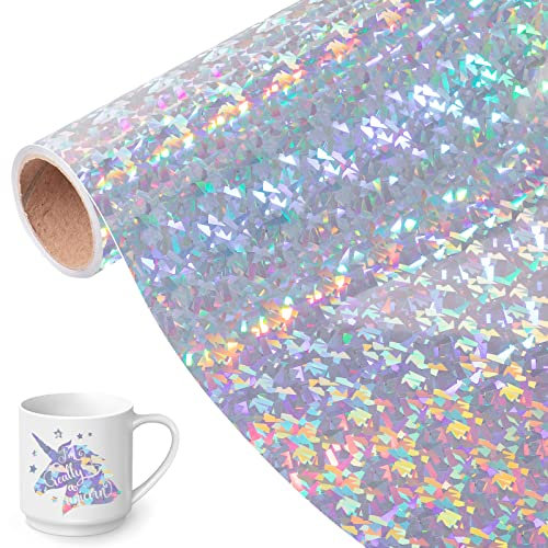 VINYL FROG Holographische permanente Vinyl 12 x6FT Regenbogen Diamant selbstklebende Vinyl-Rolle Silber glänzend Handwerk Vinyl für Kunsthandwerk, Aufkleber, Abziehbilder Arbeit