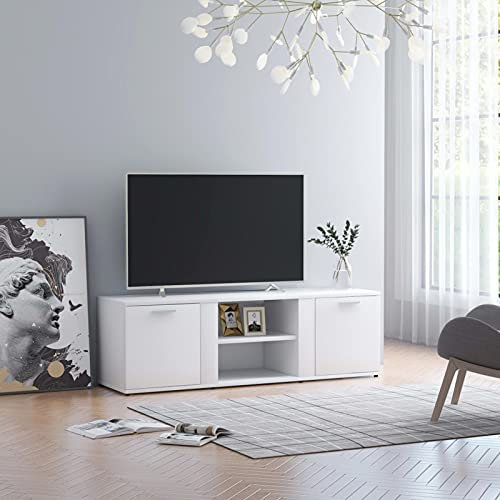 Tidyard TV-skåp Moderna vardagsrum bord för TV bord TV-stativ med 2 dörrar och 2 öppna fack Spånskiva Vit 120x34x37 cm