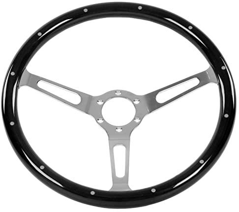 Tonysa 15-Zoll-Retro-Lenkrad, 380 Mm Klassisches Auto-Lenkrad, Vintage-Holzlenkrad mit 6-Loch-Lenkradnabenadapter, Universelles Nachrüst-Vintage-Lenkrad(Schwarz)