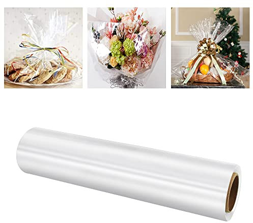 DOUSELLA 30mx54cm Cellophan Transparent Geschenkpapier Zellophan Klares Geschenkfolie Zellophanfolie Dicke Blumenfolie Folienrolle zum Einwickeln Geschenk Verpackungen Folie für Blumen Bastelkorb