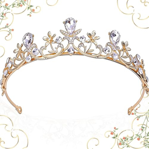 Diadema Nuziale, Diadema di Cristallo da Sposa da Sposa, Corona per Capelli con Strass, per Copricapo da Sposa, Festa da Ballo, Accessori per Compleanni, Abbigliamento Quotidiano (Oro)