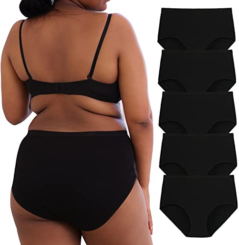 INNERSY Culotte Femme Noir Slip Coton Culottes Grandes Tailles Shorty Post Cesarienne Lot de 5 (EU 56-58, Basic Noir)